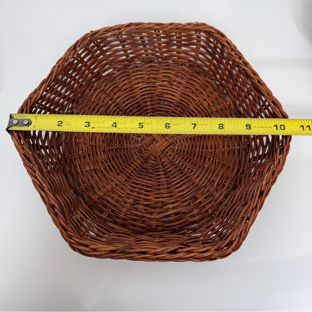 Vintage Brown Braided Edge Woven Hexagon Tray Baskets Home Decor - Picture 13 of 15
